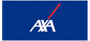 Logo AXA sur fond bleu avec trait rouge