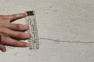 Mesure d'une fissure de façade avec règle graduée Raval d'Oise